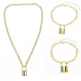 Three Piece Suit Lock Chain Necklace Punk 90s Link Gold Colour Padlock Pendant Women Fashion Gothic Jewellery Necklaces335f