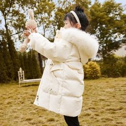 겨울 자켓 여자 파카 모피 칼라 후드 가죽 오버 코트 어린이 따뜻한 두꺼운 면화 패딩 옷 아이 외부 XMP538 231229