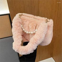 Evening Bags Chain Tote For Women 2024 Winter Trend Designer Fashion Small Soft Faux Fur Kawaii Handbags Shoulder BagsShopper Bag