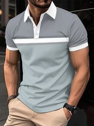 Men's Polos 2024 Spring Business Fashion Striped Street POLO Shirt Casual Office Short-sleeved T-shirt Clothing