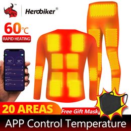 Winter Heated Underwear Suit Smart Phone APP Control Temperature USB Battery Powered Fleece Thermal Motorcycle Jacket 231229