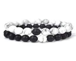 2PcsSet Couples Distance Bracelet Classic Natural Stone White and Black Beaded Bracelets for Men Women Friend 8576483