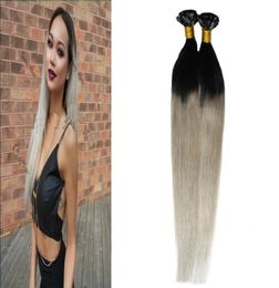 T1Bsilver Grey hair extensions 100s human hair fusion extensions u tip 100g Straight pre bonded ombre hair extensions keratin9976121