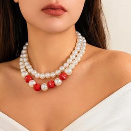 Chains Colorful Multi-layered Round Women's Necklace Exaggerated Bohemian Style Imitation Pearl Party Clavicle Chain For Femme Jewelry