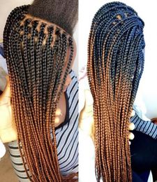 Stock ombre brown Colour medium braided lace front wigs two tone synthetic Braided Wigs for african american women1577162