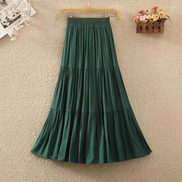 Skirts TIGENA Vintage Cotton Linen Long Skirt For Women 2024 Summer Casual Solid All-match A Line High Waist Pleated Midi Female