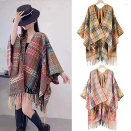 Scarves Autumn Winter Warm Fleece Shawl Womens Thicken Striped Tassel Cloak Cardigan Plush Wraps Scarf