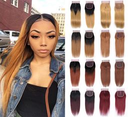 Lace Closure 16 Inches Only Silky Straight Coloured Brazilian Human Hair 4x4 Lace Closure Ombre Weave Hair Extensions Medium Brown 3023332