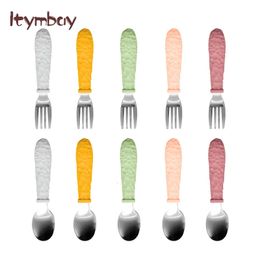 10Pcs Toddler Utensils Stainless Steel Children Silverware Set with Silicone Handle Baby Food Feeding Spoon Fork Kids Tableware 240102