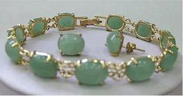 Bracelets Fashion Jewellery Natural Green Jade Aventurine Bracelet Earrings Set Aaa+