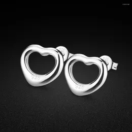 Stud Earrings 925 Sterling Silver Fashion Sweet Cute Heart Hoop Piercing Screw For Women Party Fine Student Ear Jewelry