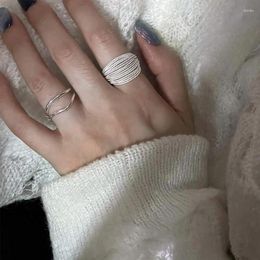 Cluster Rings MENGJIQIAO Korean Fashion Multilayer Line Cross Opening Ring For Women Silver Colour Luxury Minimalis Index Finger Jewellery