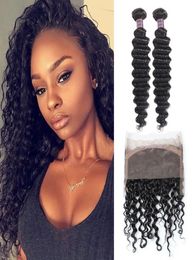 8A Brazilian Deep Wave 360 lace frontal with 2bundles Brazilian Peruvian Human Hair Bundles with Closure Deep Curly Virgin Hair3378082