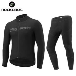 ROCKBROS Cycling Jersey Set Winter Spring Jacket Bibs Pants Long Sleeve Bicycle Clothing Maillot Thermal Fleece Wear Suit240102