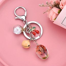 Keychains Creative Flower Plant Butterfly Key Chain Women Origin Design Car Accessories Time Gem Handmade Pendant Bag Keyring