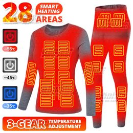 28 Area Heated Underwear For Women Men Heated Jacket Thermal Underwear Heating Fishing Vest Clothing Long Johns Warm Suit Winter 231229