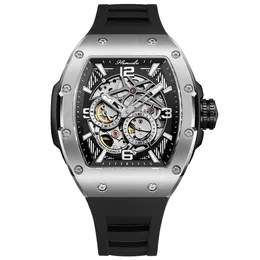 Wristwatches Hemudu Men Tonneau Automatic Mechanical Luxury Watch Japan Movement Stainless Steel Skeleton Watches For Man Sapphire Clock