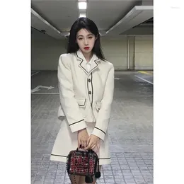 Two Piece Dress UNXX Preppy Suits Sets Lapel Long Sleeve White Blazers Tops A-line Pleated Skirt 2024 Spring Female Outfits