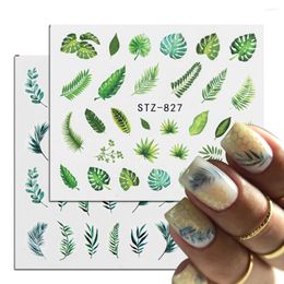 Nail Stickers 1/4 Pcs Simple Green Theme Decal Summer DIY Water Slider For Manicuring Watercolor Flower Leaf Art Watermark