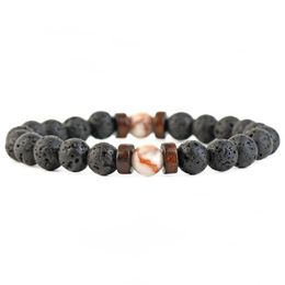 Beaded Wood Beads 8Mm Black Oil Diffuser Lava Rock Bead Strand Bracelet Wristband Cuff For Women Men Fashion Jewellery Will And Sandy Dhvlx