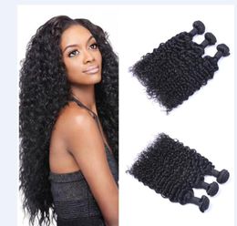 Unprocessed Brazilian Peruvian Indian Malaysiay Virgin Hair Jerry Curly Hair Weave Hair Extensions Natural Color 3pcsLot 7521475