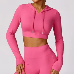 Active Shirts Yoga Long Sleeved Women's Hoodie Jacket Hooded Fitness Sports For Women Gym Outdoor Running With Exposed Belly Button