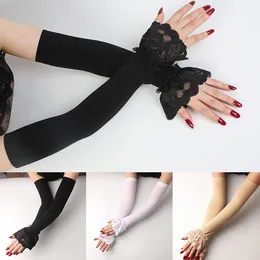 Knee Pads 1 Pair Elastic Sleeve Driving Gloves Long Fingerless Silk Lace Arm Mittens Covered Summer Sunscreen Women Sexy
