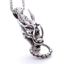 Punk Style Casting Biker dragon head Pendant High Quality Silver stainless steel Gothic Necklace with Box chain 3mm 24'&270M