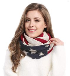 Scarves Unisex Thick Warm US American Flag Winter Knit Infinity Circle Scarf Loop For Woman Man 10076