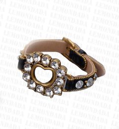 Vintage Crystal Charm Bracelets Womens Luxury Leather Bracelet Hollow Gold Letter Wristband Valentines Gift For Women1700081