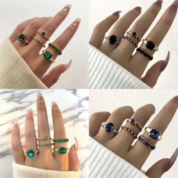 Cluster Rings 5 Pieces Ring Set Fashion Trend Unique Design Light Luxury Retro Blue Crystal Finger Female Jewellery Party Premium Gifts