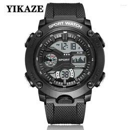 Wristwatches YIKAZE Men Sports Watch Multifunction LED Digital Watches Big Dial Waterproof Military Men's Sport Electronic Wristwatch