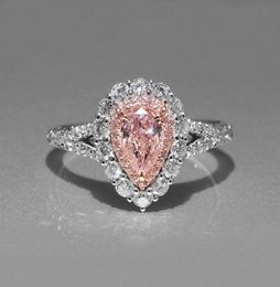 Women Simulation Pink Diamond DropShaped Wedding Ring Cute07740865