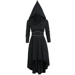 Casual Dresses For Women 2024 Hooded Dress Lace Up Gothic Y2k Criss Cross Long Sleeve Irregular Hem Woman Clothing