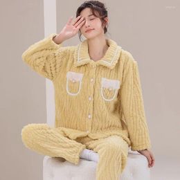 Women's Sleepwear 2024 Design Women Winter Pyjamas Coral Fleece Loungewear Suit Thickened Home Clothing Set Girls Outwear Pijamas