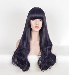 Super Soft Dark Purple Colour Girls Synthetic Hair Anime Cosplay Wigs4341616
