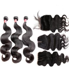 Bella Hair Bundles With Closure Peruvian Full Head Unprocessed Weave Natural Color Body Wave Extensions 4PCSLot2682082