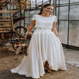 Civil Boho Two Pieces Wedding Dress 2024 Crop Top Lace Country Style Beach Bride Dress Sexy Backless Satin Garden Bridal Gowns Elegant Vestios De Novias Robe Mariage