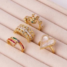 Cluster Rings Retro Gold Colour Big Heart Shell Open For Women Luxury Animal Snake Adjustable Finger Ring 2024 Trendy Wedding Jewellery