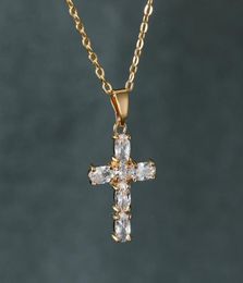 Pendant Necklaces One Piece Jesus Cross Necklace For Women Luxury Crystal Rose Gold Silver Colour Chains Wedding Jewellery Gift7575748
