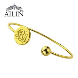 Bracelets Ailin Gold Plated Charm Bracelets Women Stainless Steel Custom Bangle Personalised Letter Engraved Bracelet Jewellery Gifts