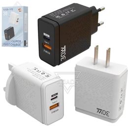 30W full agreement Type-C+USB dual port wall adapters phone laptop charger EU/US/UK adapted For iphone Samsung Smart phone