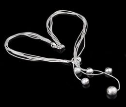 Fashion Elegant Ladies Necklace 925 Small Ball Pendant Long Necklace Mulit Chain Silver Plated Jewelry Loving Gift6529056