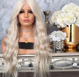 Selling Platinum Blonde Wig With Baby Hair 26 Inch Long Wavy Synthetic Lace Front Wig Glueless Heat Resistant Wigs For White W5942378