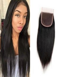 Peruvian Human Hair Straight 4X4 Lace Closure With Baby Hair Middle Three Part Virgin Hair 1020inch Silky Straight4295435