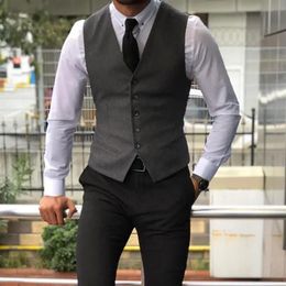 Blazers Men's Wool Tweed Men Vest For Business Man One Piece Suit Waistcoat V Neck Wedding Tuxedo