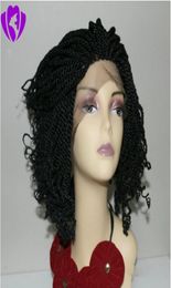 selling short senegalese wig braided wig natural black Box Braided with baby hair synthetic lace front wig for women7828878