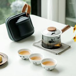 Teaware Sets Portable Travel Tea Set Hand-painted Panda Ceramic Express Cup One Pot 3 Cups Outdoor Making