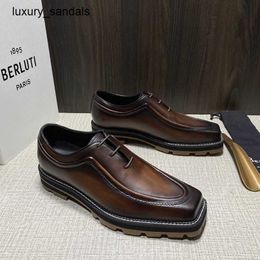 Berluti Mens Leather Shoes Formal Berlut New Mens Ultima Thick Sole Oxford Patina Ancient Dyed Business Dress Trend Rj