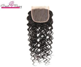 Half Brazilian Hair Top Lace Closure Human Virgin Hair Water Wave Part Big Curly Remy Hair Closure Bleached Knot Natura3683393